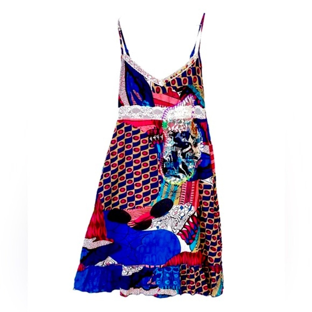 Anthropologie Multicolor Patchwork Slip Dress - Blue, Red, Pink, Black, Green